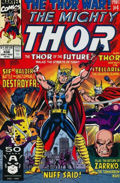 Thor, Vol. 1 The Thor War!, Part 1: Yesterday Must Die!; Tales of Asgard: The Hel-Hounds and the Heroes |  Issue#438A | Year:1991 | Series: Thor | Pub: Marvel Comics | Direct Edition