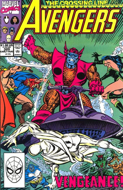 The Avengers, Vol. 1 The Crossing Line, Part 2: Underlying Currents; The Avengers Crew: Changing of the Guard |  Issue#320A | Year:1990 | Series: Avengers | Pub: Marvel Comics | Direct Edition