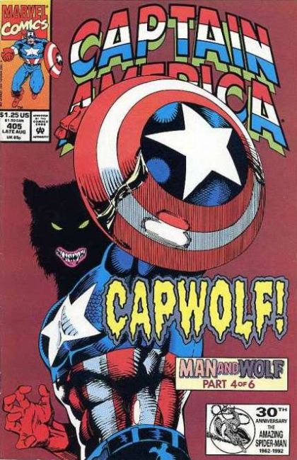 Captain America, Vol. 1 Man And Wolf, Part 4: Dances With Werewolves / Cross Country |  Issue#405A | Year:1992 | Series: Captain America | Pub: Marvel Comics | Direct Edition