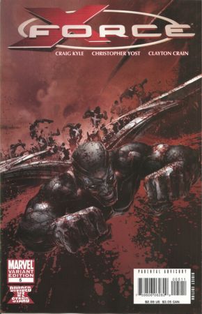 X-Force, Vol. 3 Divided We Stand - Angels and Demons, Part 5 |  Issue#5B | Year:2008 | Series: X-Force | Pub: Marvel Comics | Clayton Crain Bloody Variant