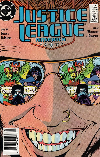 Justice League / International / America Teenage Biker Mega-Death! |  Issue#30B | Year:1989 | Series: Justice League | Pub: DC Comics | Newsstand Edition