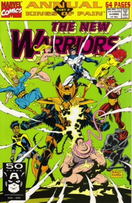 The New Warriors, Vol. 1 Annual Kings of Pain - Kings of Pain, Part 2: Errant Knights / Origins of the New Warriors / To Bounce or Not To Bounce |  Issue#1A | Year:1991 | Series: New Warriors | Pub: Marvel Comics | Direct Edition