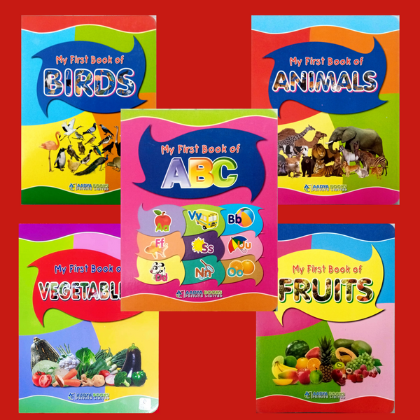 First Library | Set of 5 Board Book | ABC, Vegetable, Fruits, Animals, Birds | Early Learning | For 0-2 Years Old