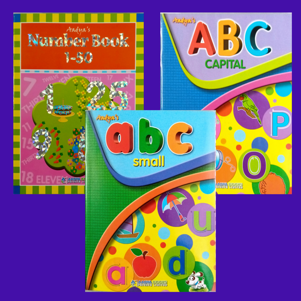 Cursive Handwriting | A4 Size | Book Set of 3 Books | ABC Capital & Small and Number 1-50 | For 3-5 Years Old