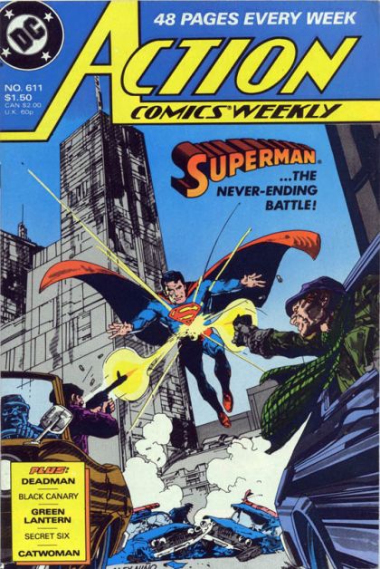 Action Comics, Vol. 1 Room Service / Will the Real Devil Please Stand Up? / Bringing Home the Bacon / ...Beyond Mortal Men! / The Tin Roof Club / Bitter Fruit, Part 3 |  Issue#611 | Year:1988 | Series:  |